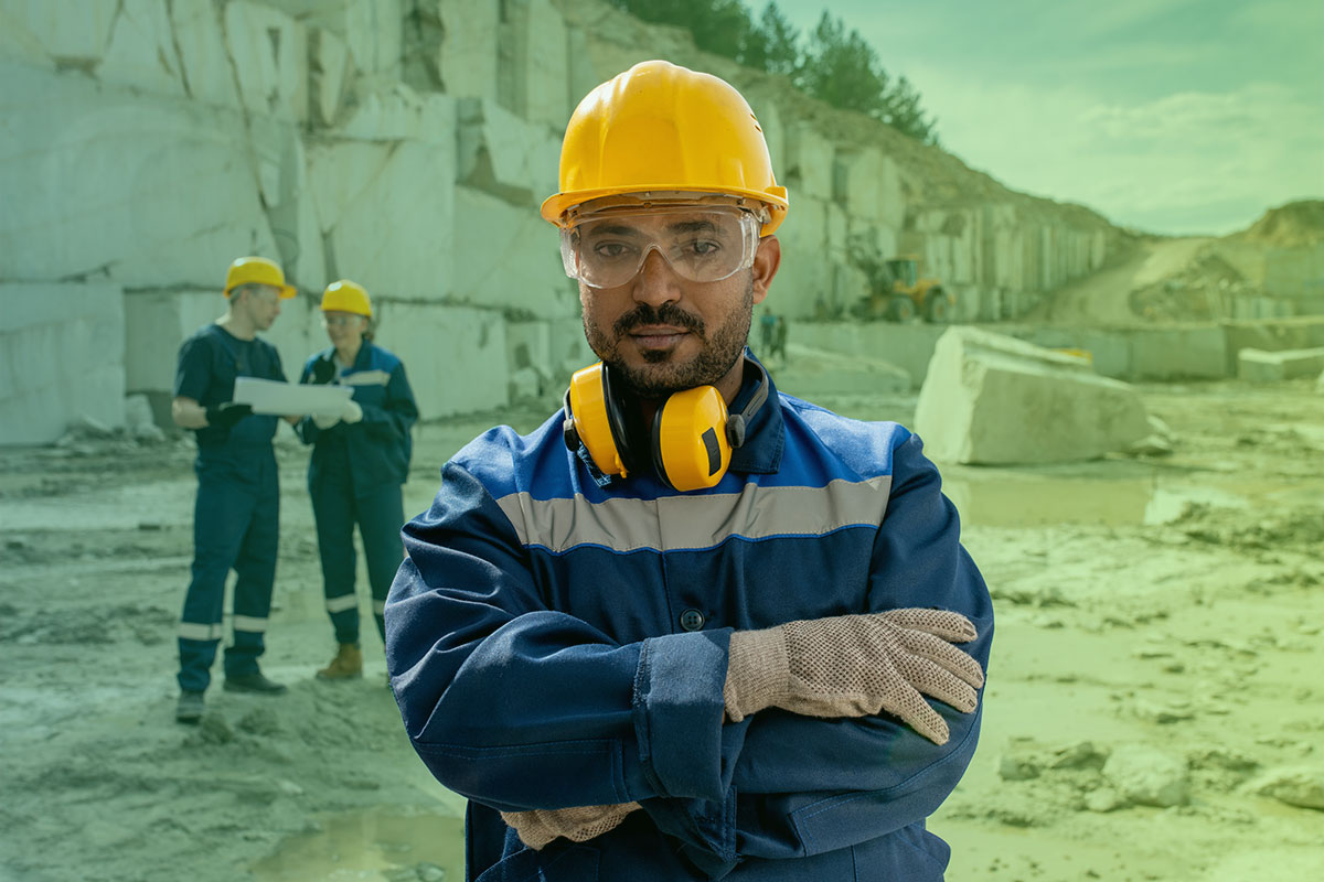 Man safely working on a mining site