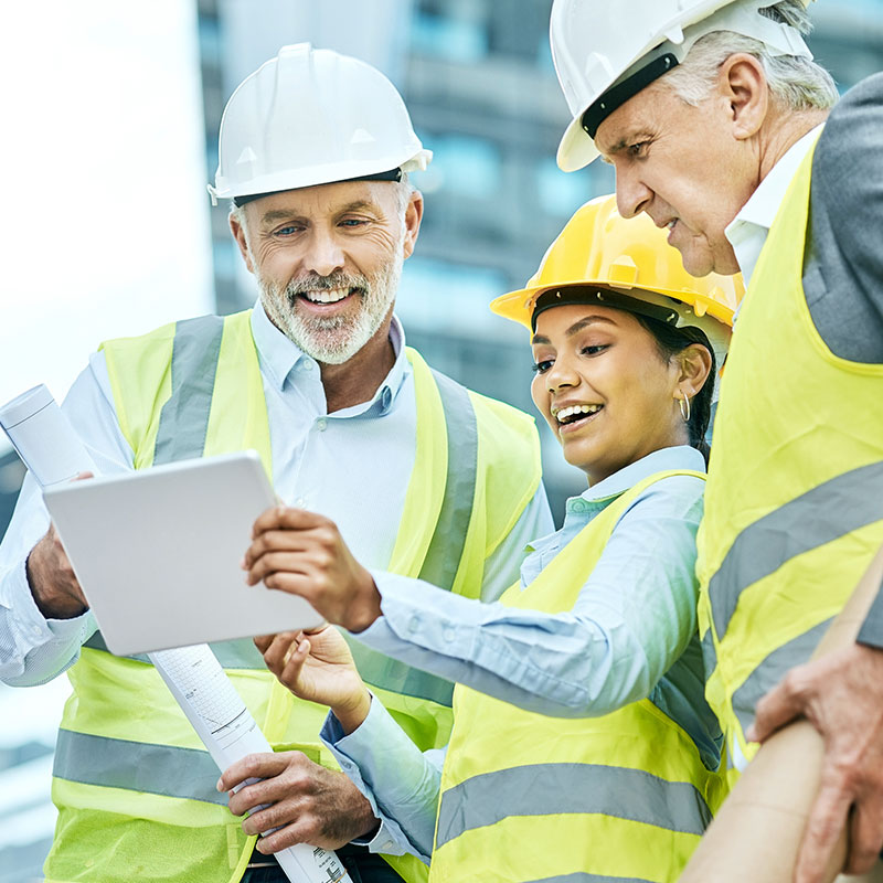 Construction team surveying their safe work environment