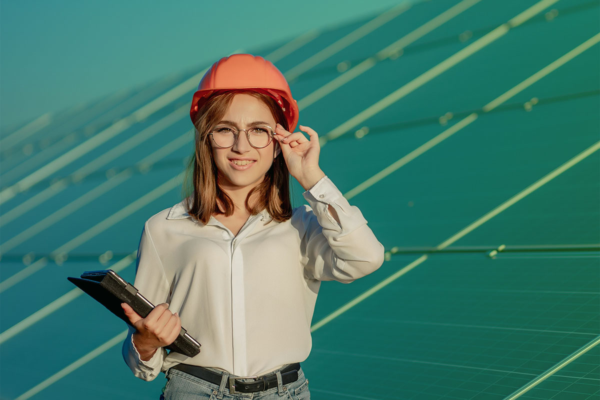 Engineer working on a solar farm